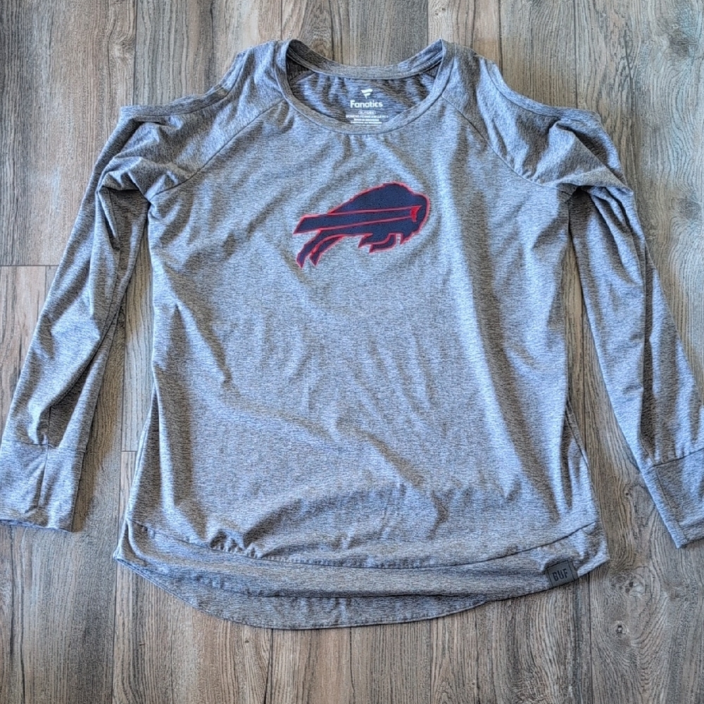FANATICS Buffalo Bills Cold Shoulder Top with Bills Logo Gray Size XL - Picture 8 of 11